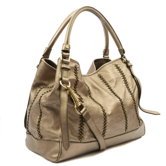 Burberry Tote Shoulder Bag in Metallic, Leather — Side View