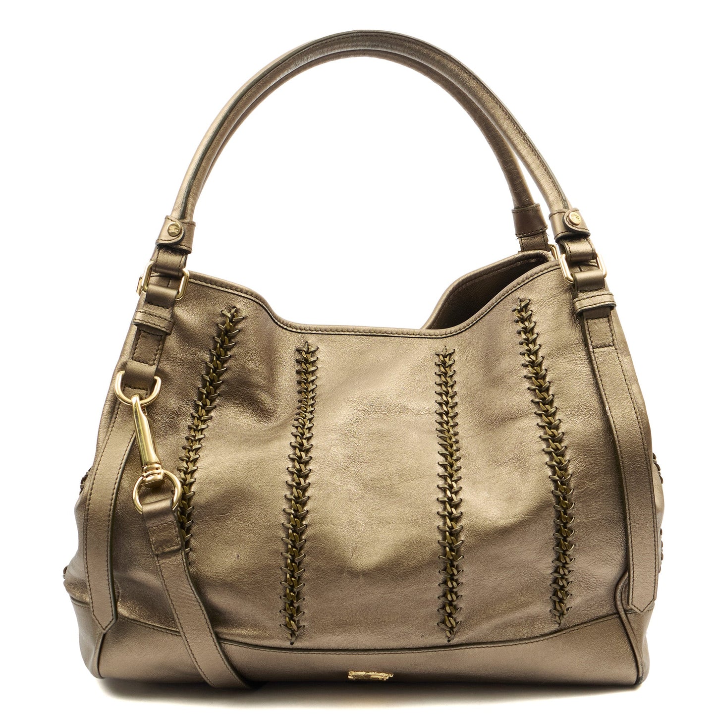 Burberry Tote Shoulder Bag in Metallic, Leather — Front View