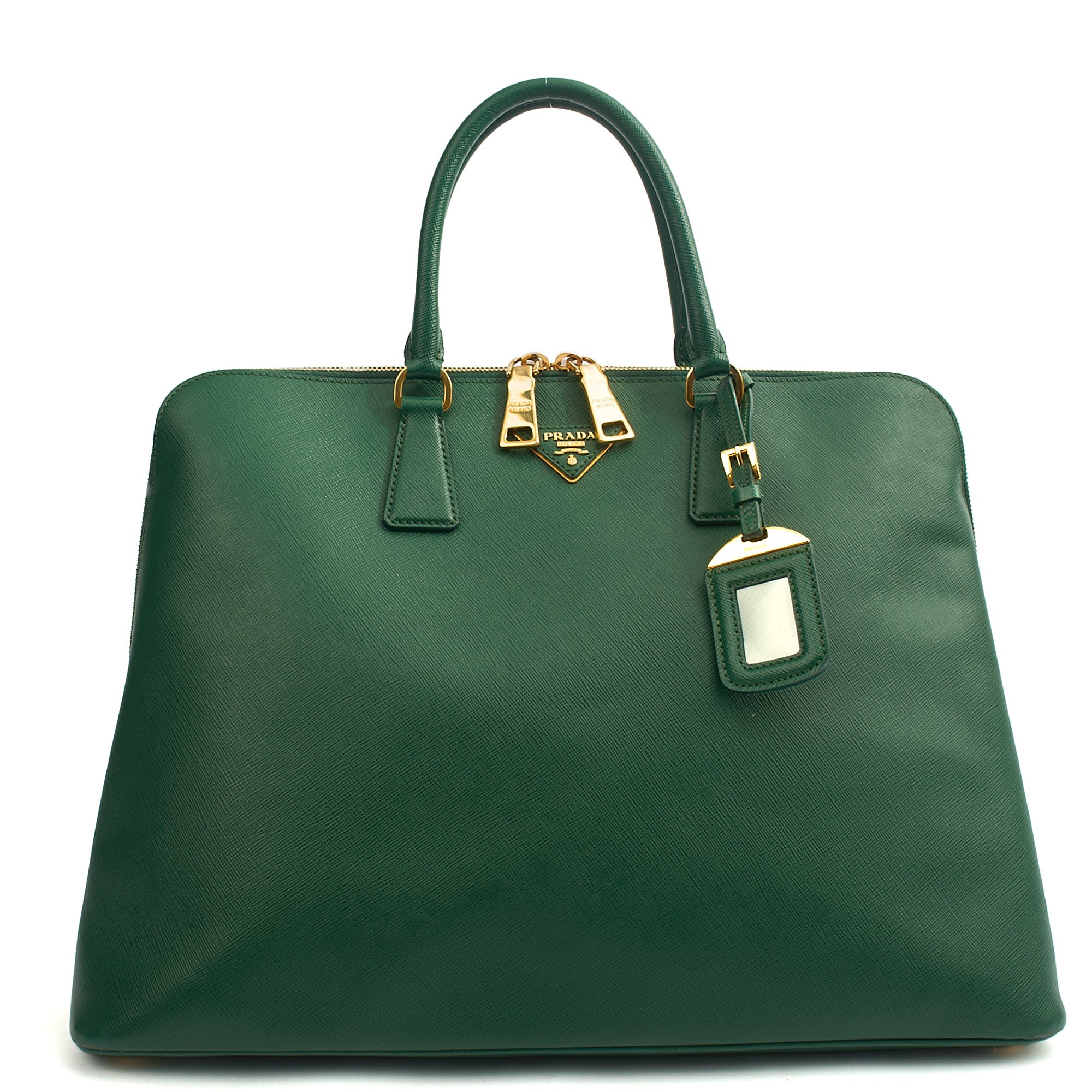 Prada Tote Lux Tote in Green, Saffiano Leather — Front View