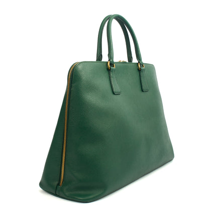 Prada Tote Lux Tote in Green, Saffiano Leather — Side View