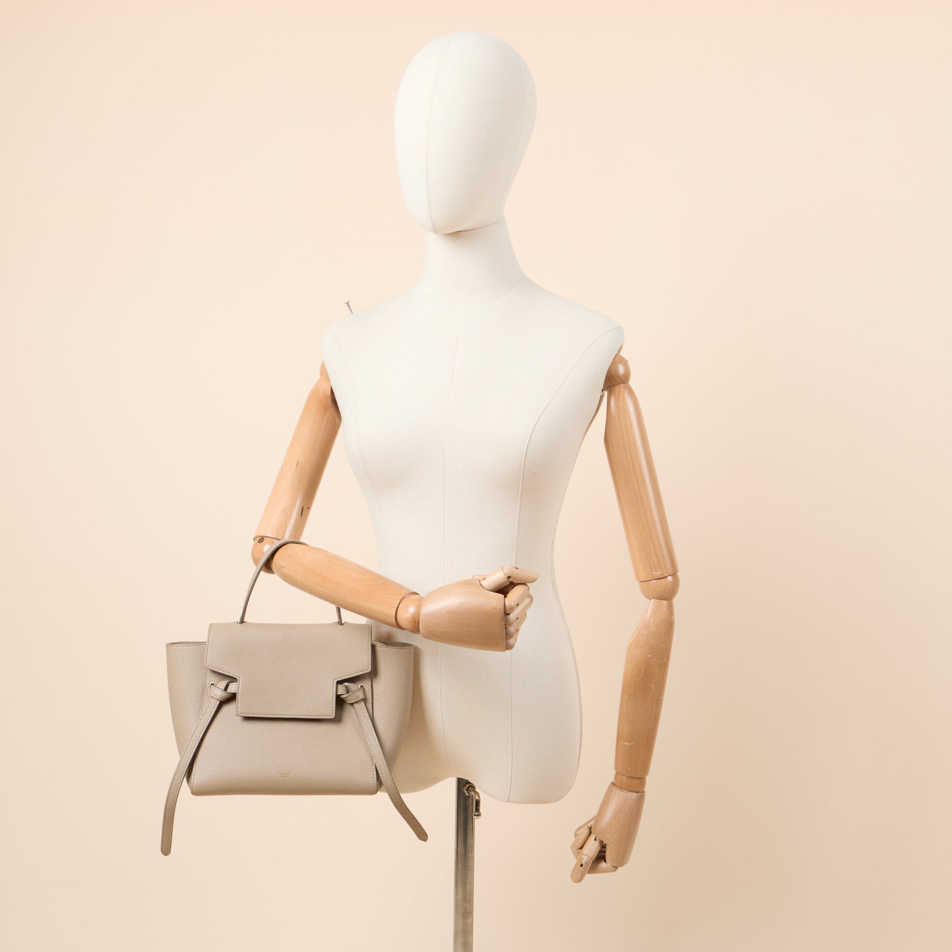 Celine Top Handle Belt Bag Mini in Cream, Box Calfskin — Back View