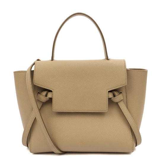Celine Top Handle Belt Bag Mini in Cream, Box Calfskin — Front View