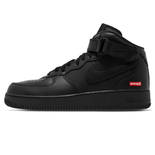 Supreme x Air Force 1 Mid 'Box Logo - Triple Black' — UK 3 | EU 35.5 | US 3.5 — Front View