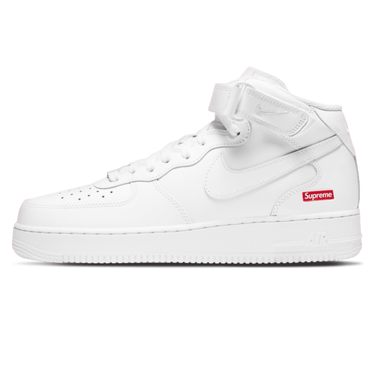 Supreme x Air Force 1 Mid 'Box Logo - Triple White' — UK 3 | EU 35.5 | US 3.5 — Front View