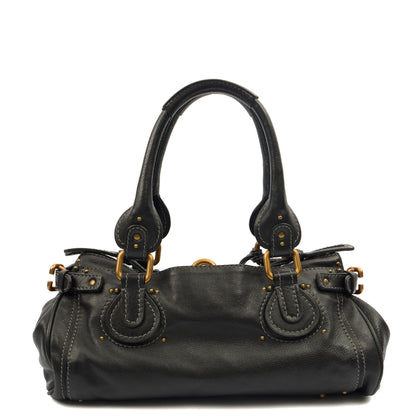 Chloe Shoulder Bag Paddington in Black, Calfskin Leather — Back View
