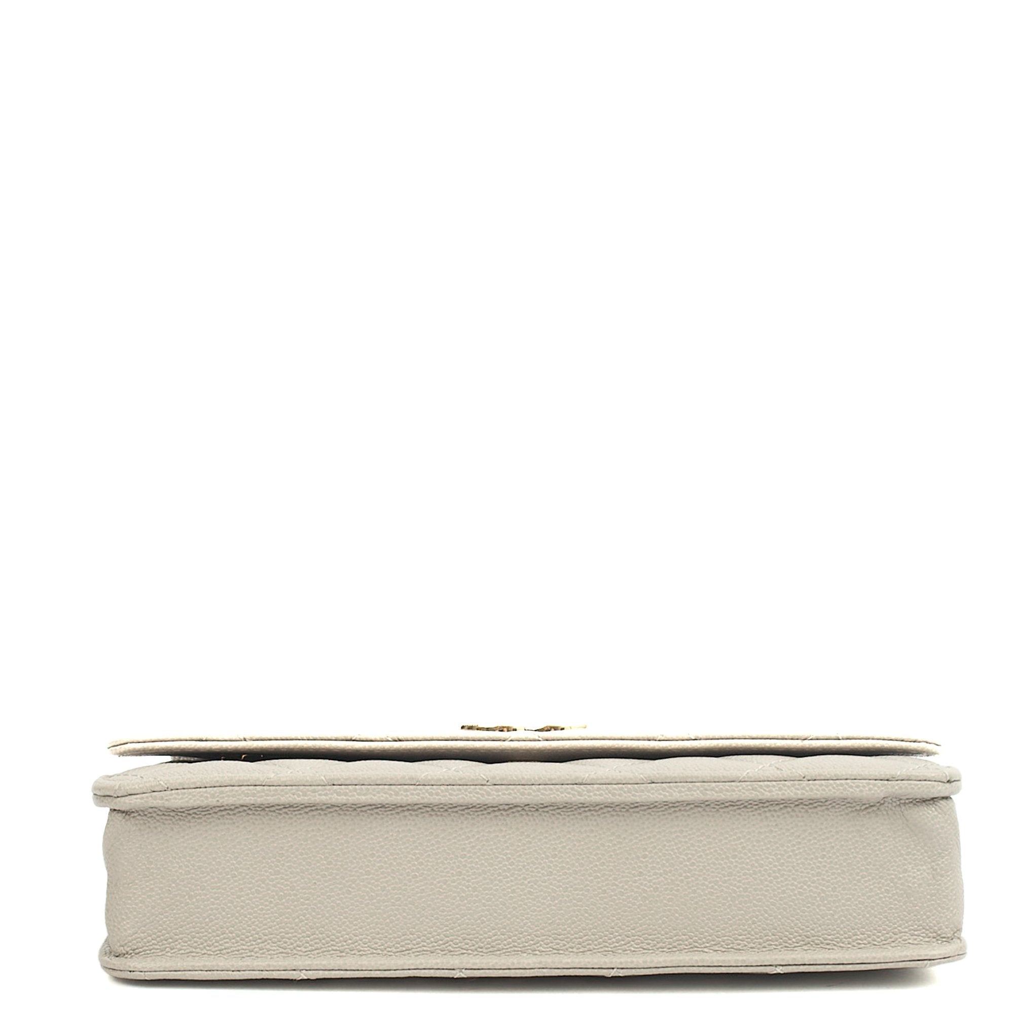 Chanel Cross Body Wallet on Chain in Grey, Caviar Leather (GHW) — Top View