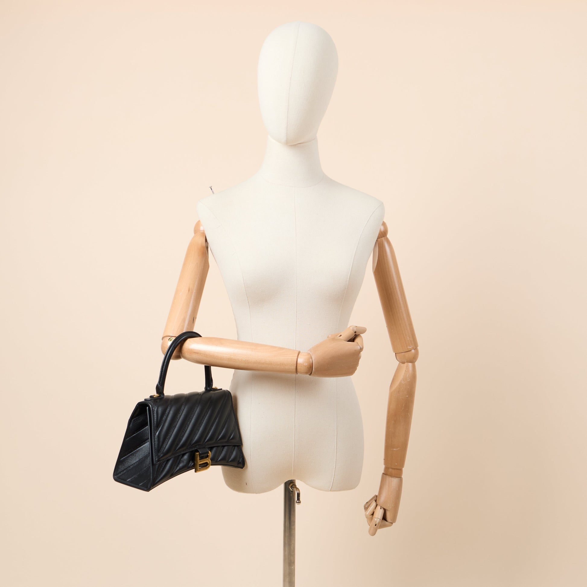 Balenciaga Top Handle Hourglass Top Handle Small in Black, Veau (Calfskin) — Side View