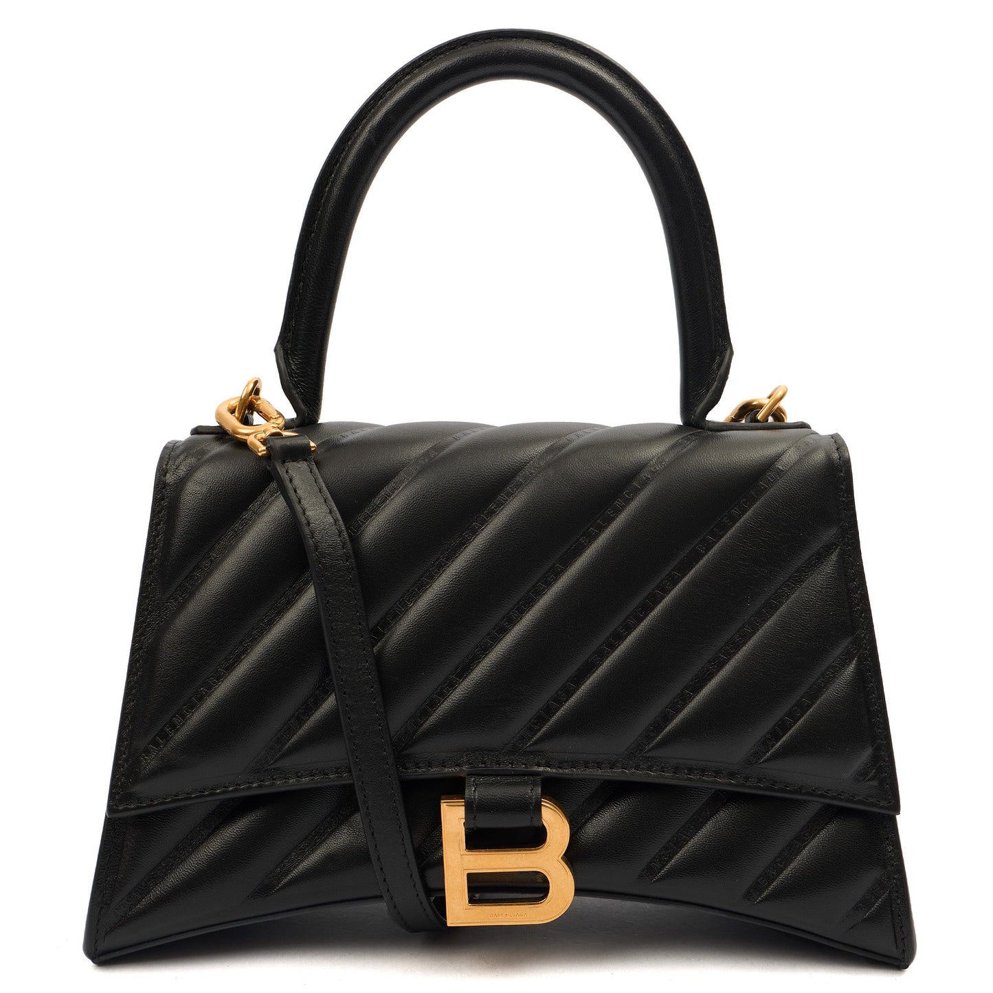 Balenciaga Top Handle Hourglass Top Handle Small in Black, Veau (Calfskin) — Front View