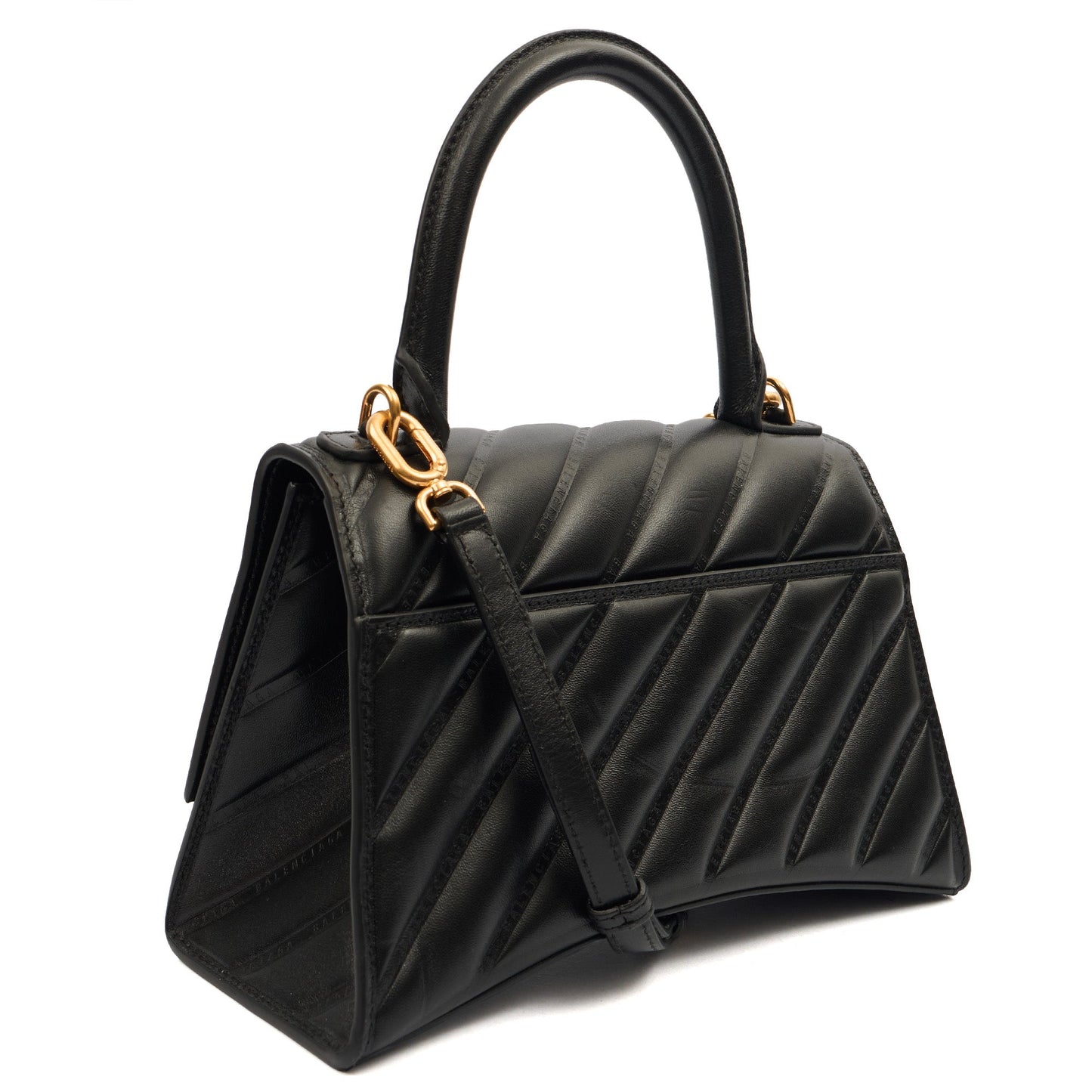 Balenciaga Top Handle Hourglass Top Handle Small in Black, Veau (Calfskin) — Back View