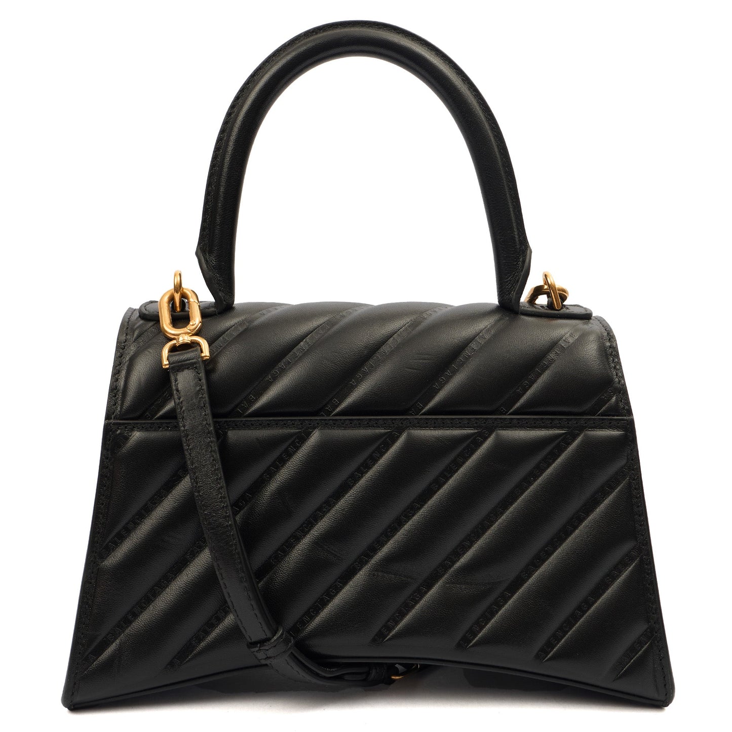 Balenciaga Top Handle Hourglass Top Handle Small in Black, Veau (Calfskin) — Top View