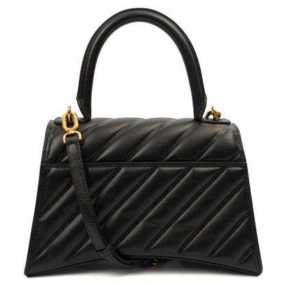Balenciaga Top Handle Hourglass Top Handle Small in Black, Veau (Calfskin) — Top View