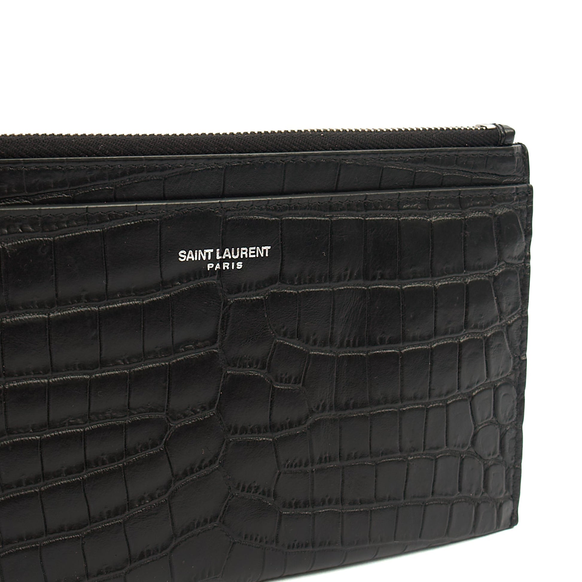 Saint Laurent Clutch Belle De Jour Clutch in Black, Calfskin Leather — Detail View
