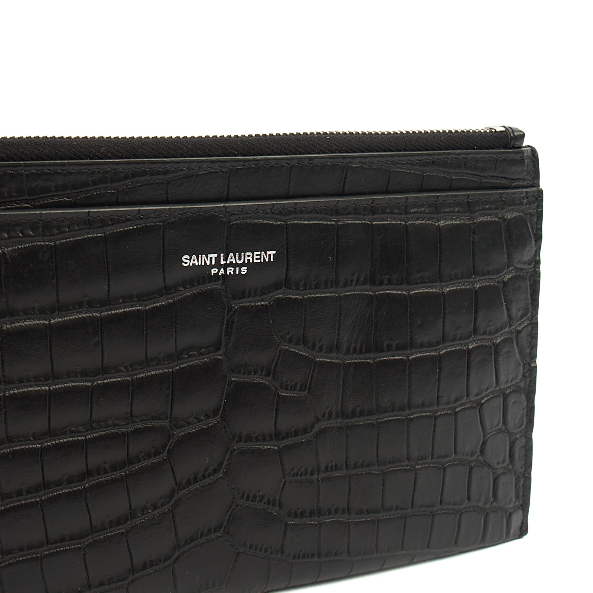 Saint Laurent Clutch Belle De Jour Clutch in Black, Calfskin Leather — Detail View