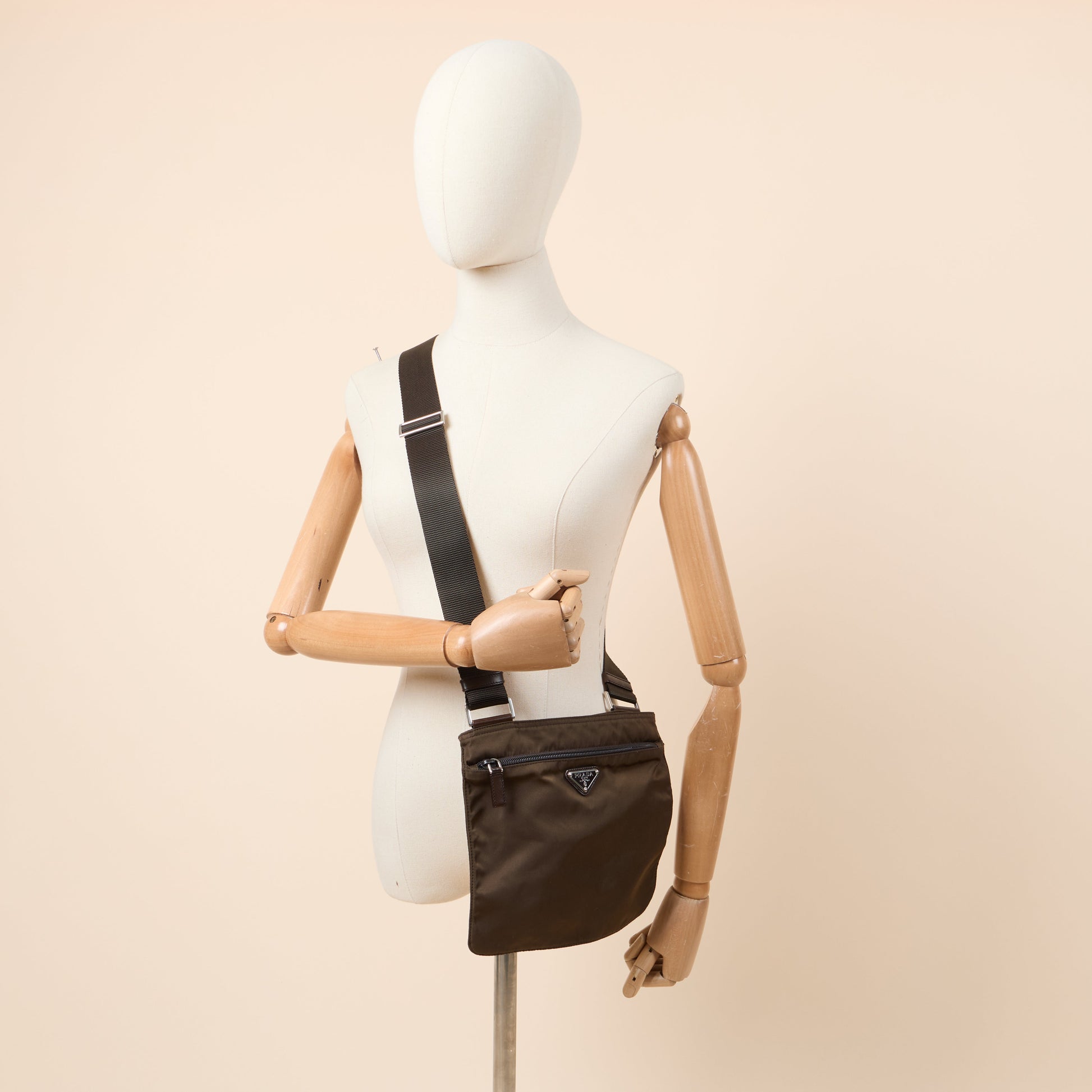 Prada Cross Body Nylon Messenger in Green, Nylon — Side View