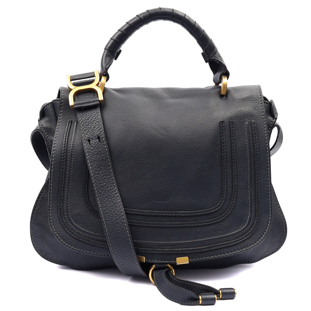 Chloe Tote Marcie Satchel in Blue, Calfskin Leather — Front View