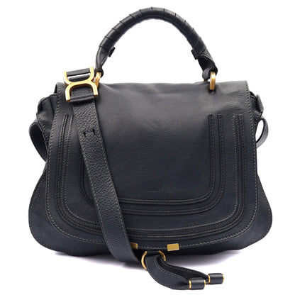 Chloe Tote Marcie Satchel in Blue, Calfskin Leather — Front View