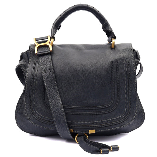 Chloe Tote Marcie Satchel in Blue, Calfskin Leather — Front View