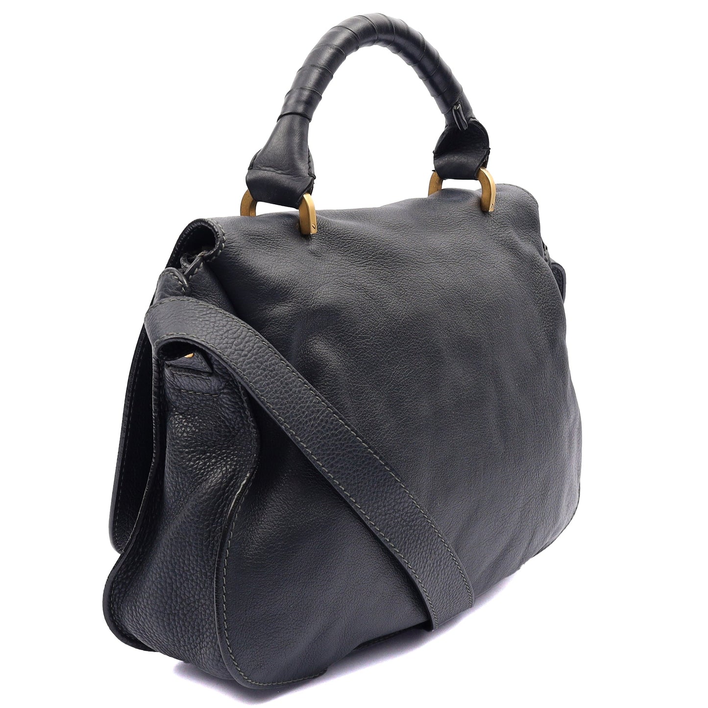 Chloe Tote Marcie Satchel in Blue, Calfskin Leather — Side View