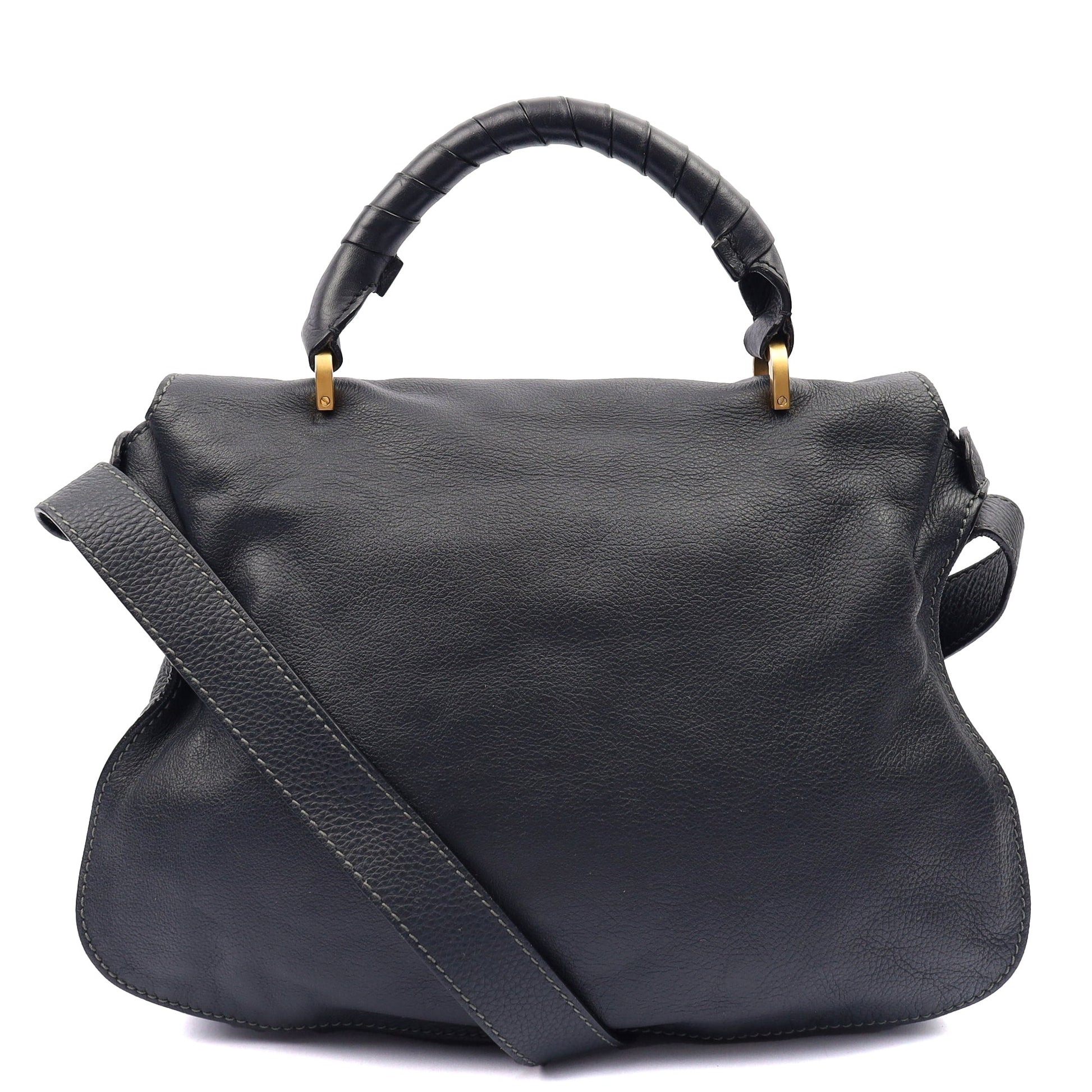 Chloe Tote Marcie Satchel in Blue, Calfskin Leather — Back View