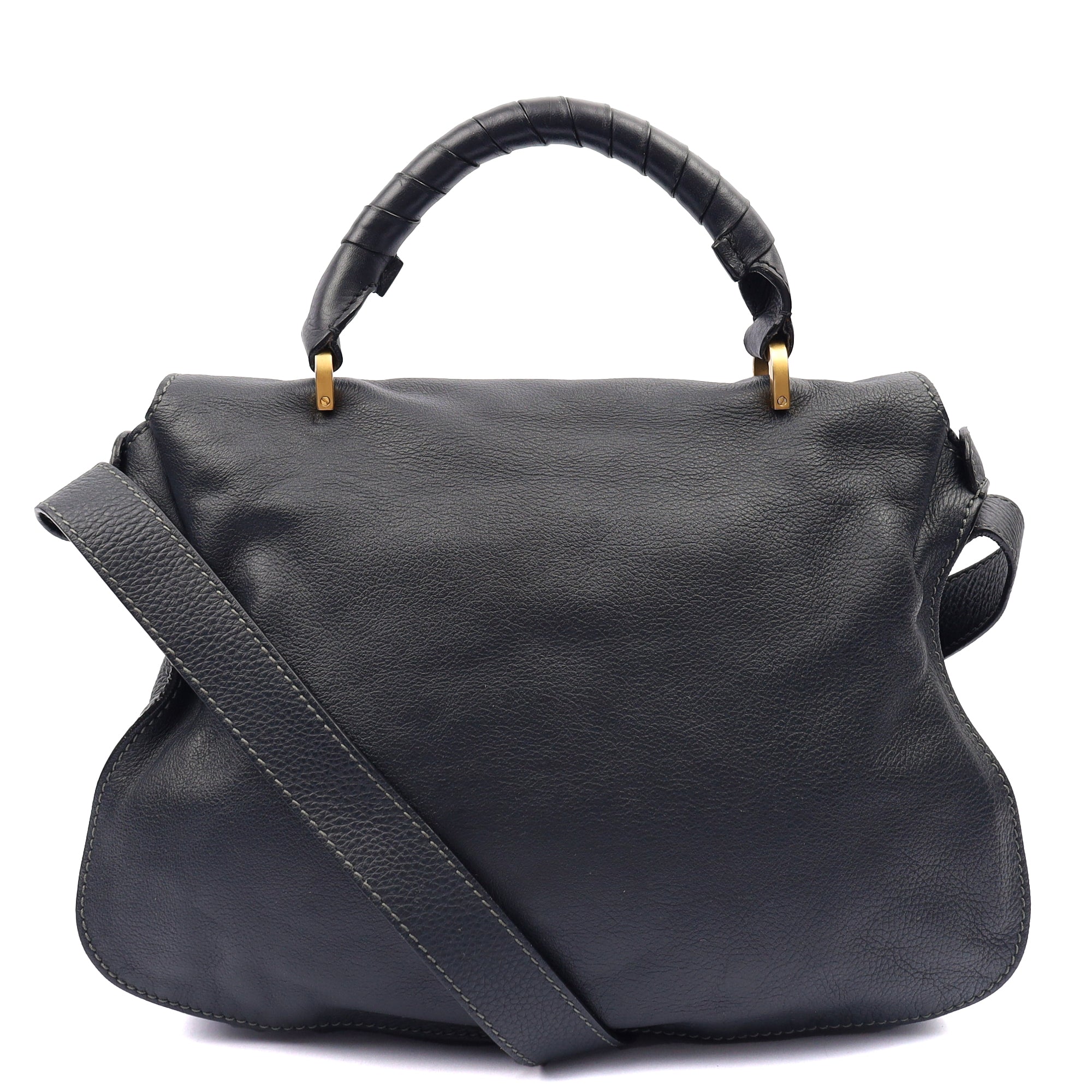 Chloe Tote Marcie Satchel in Blue, Calfskin Leather — Back View