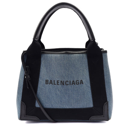 Balenciaga Mini Bag Cabas  in Blue, Fabric — Front View