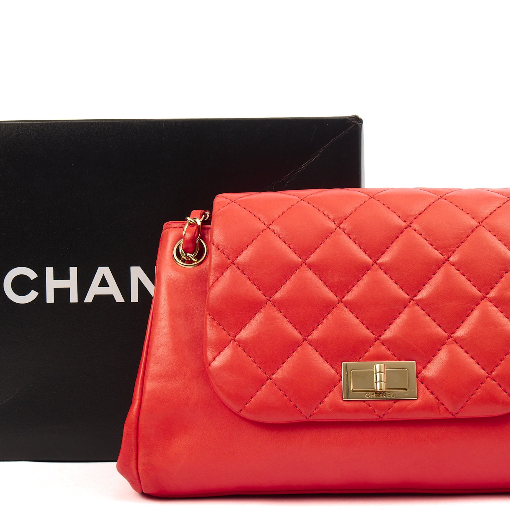 Chanel Shoulder Bag Reissue Accordion Flap in Red, Lambskin Leather — Side View