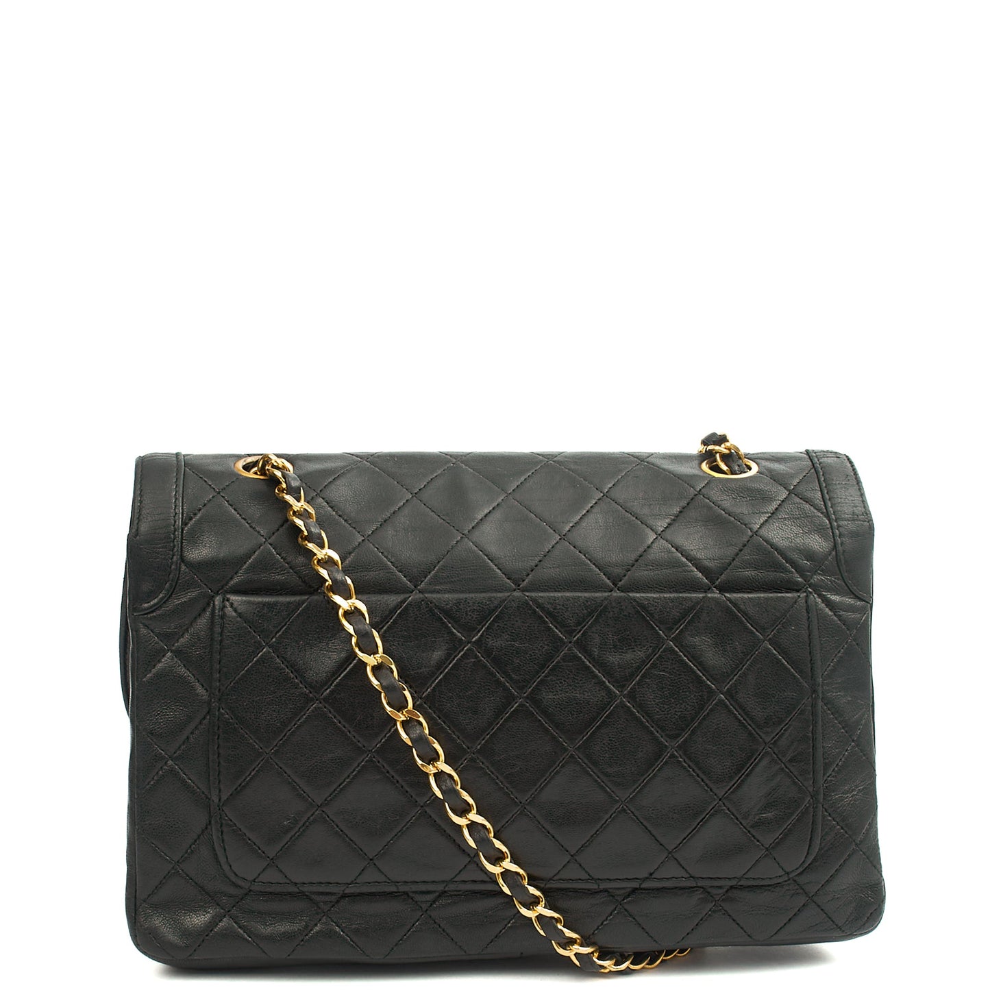 Chanel Shoulder Bag Vintage Flap Bag  in Black, Lambskin Leather — Back View
