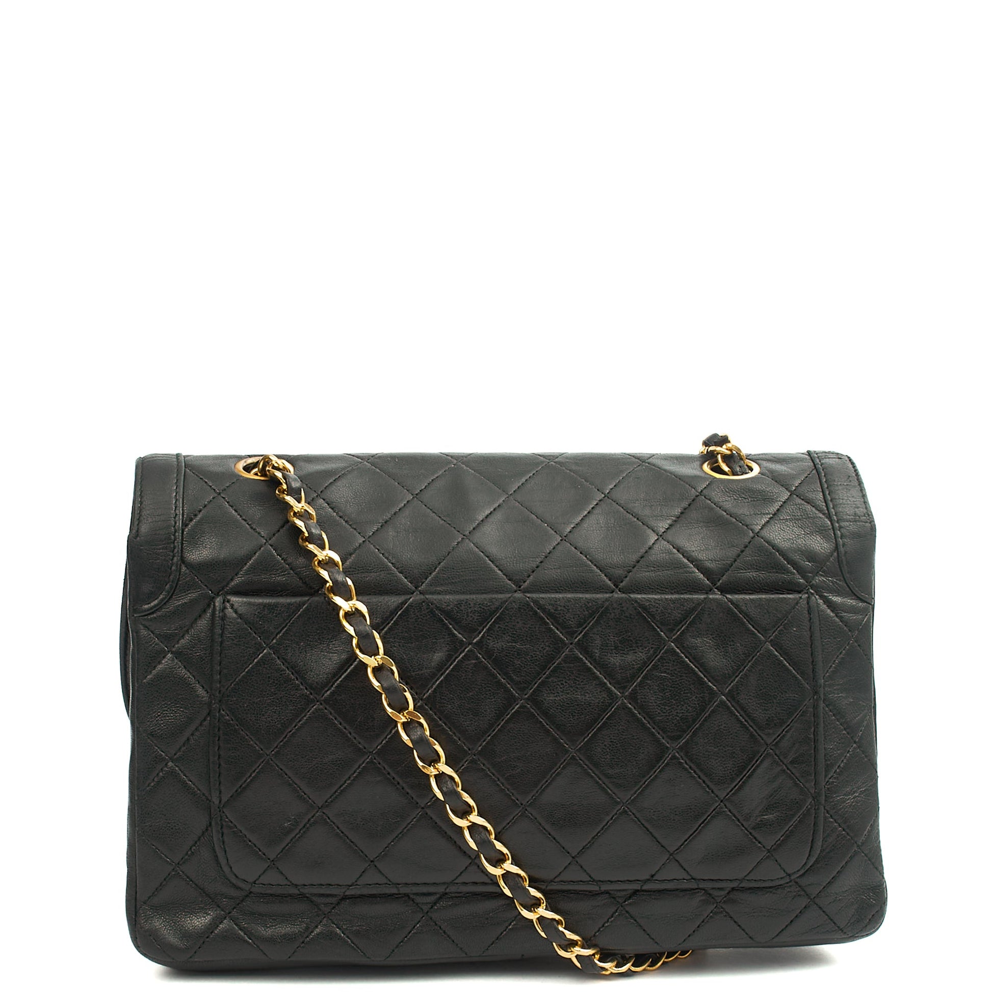 Chanel Shoulder Bag Vintage Flap Bag  in Black, Lambskin Leather — Back View