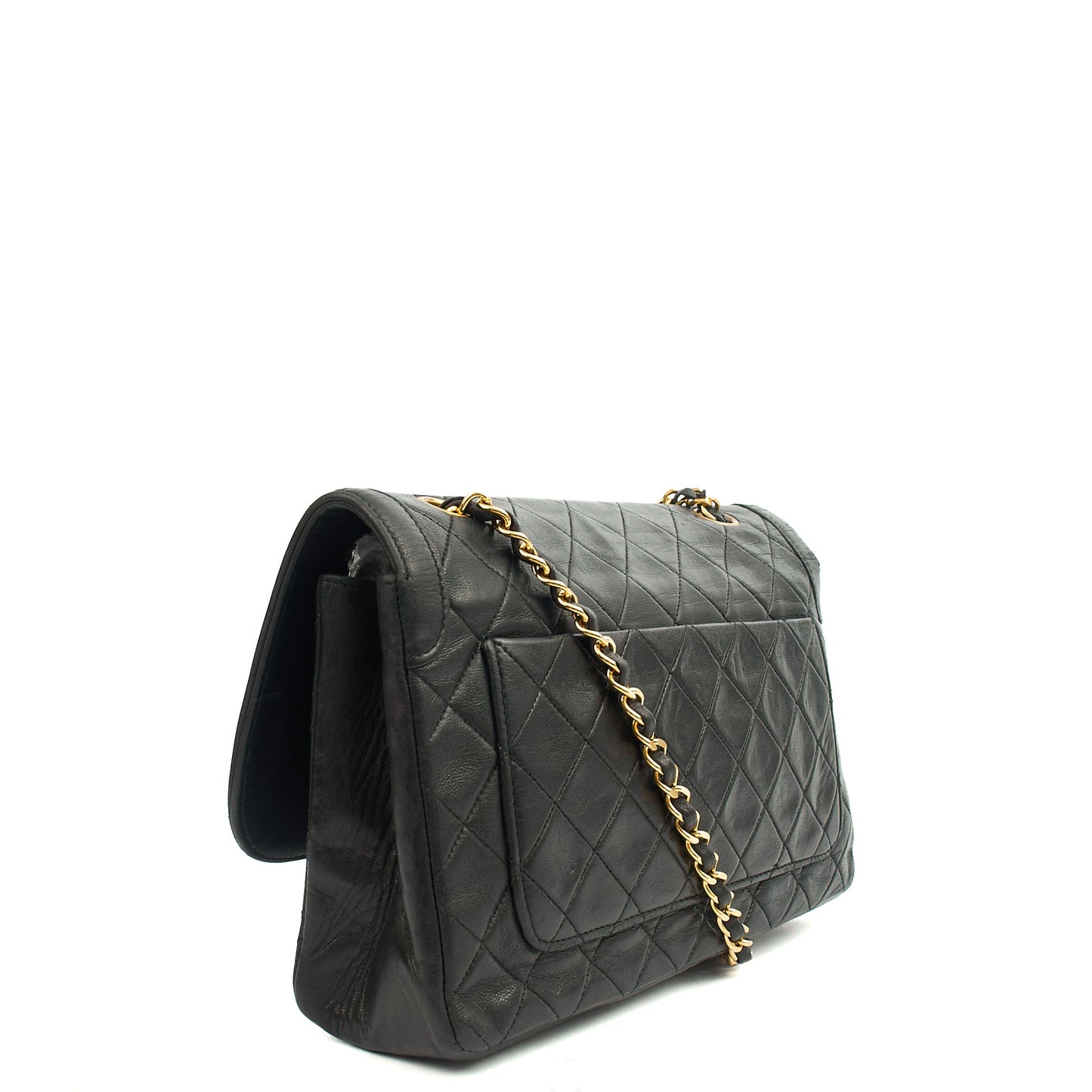 Chanel Shoulder Bag Vintage Flap Bag  in Black, Lambskin Leather — Side View