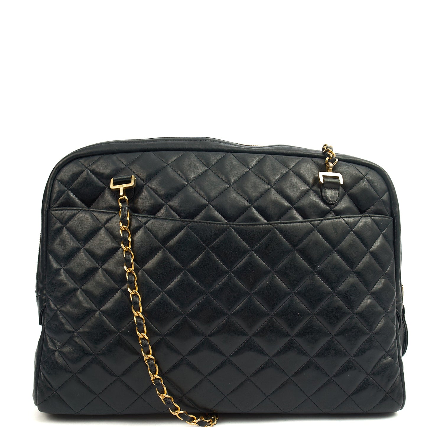 Chanel Tote Vintage Tote in Black, Lambskin Leather — Front View