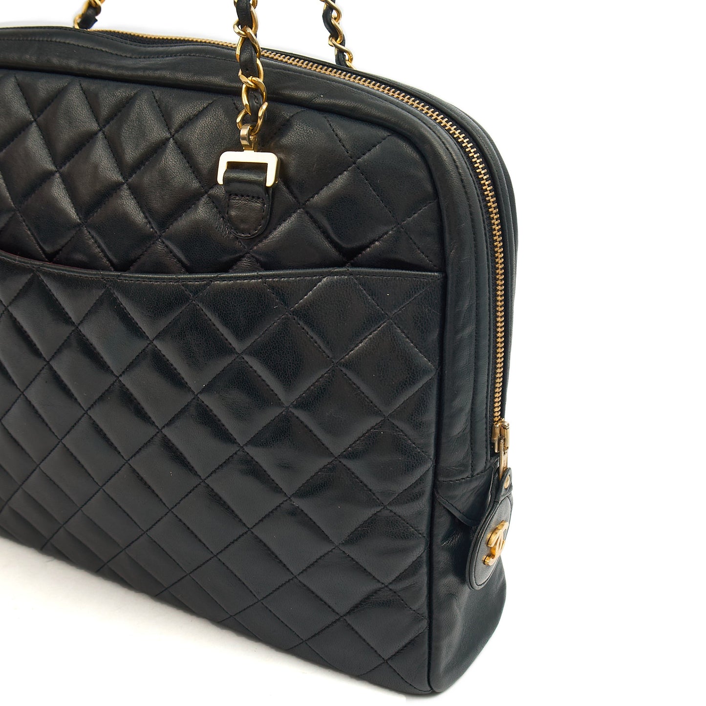 Chanel Tote Vintage Tote in Black, Lambskin Leather — Detail View