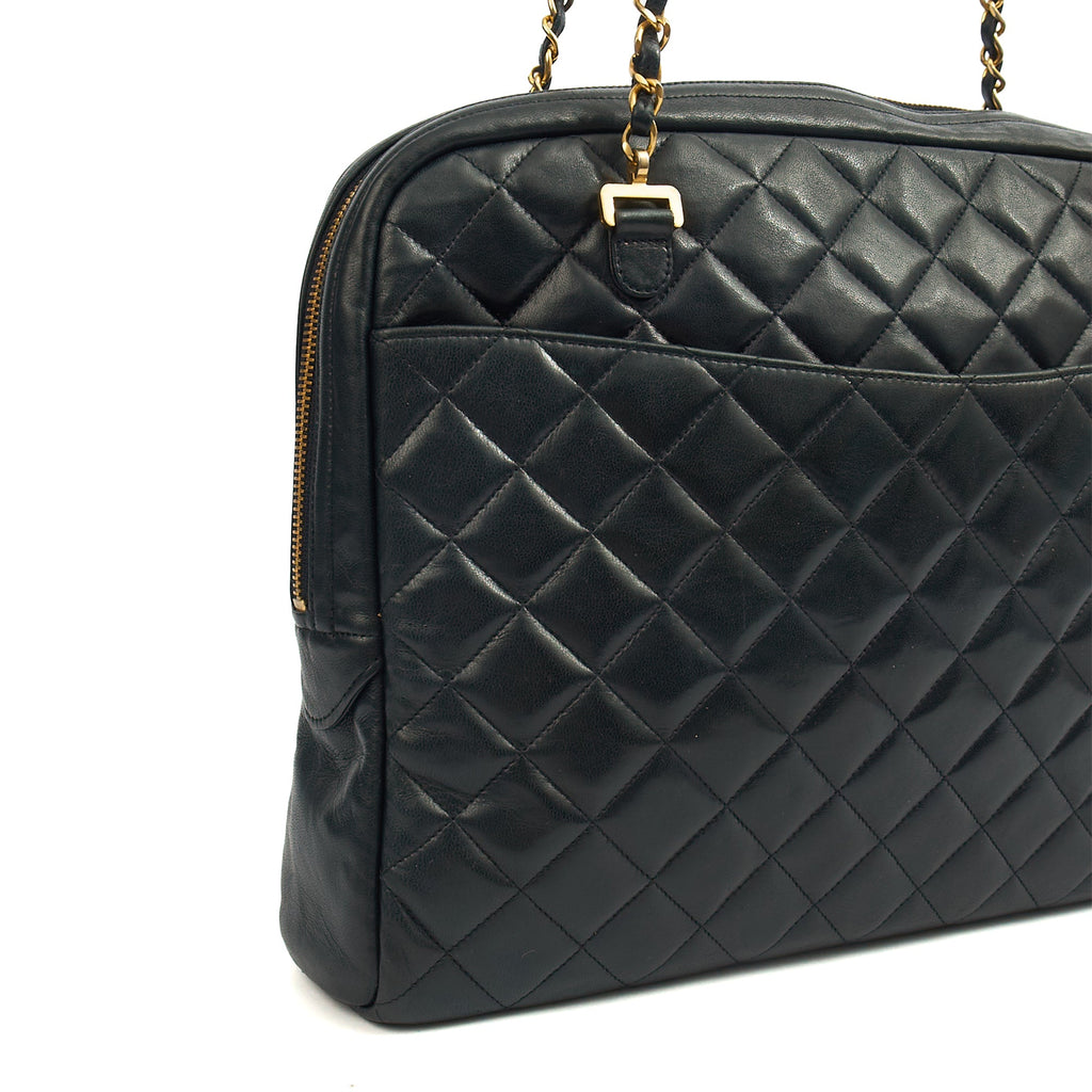 Chanel Tote Vintage Tote in Black, Lambskin Leather — Side View