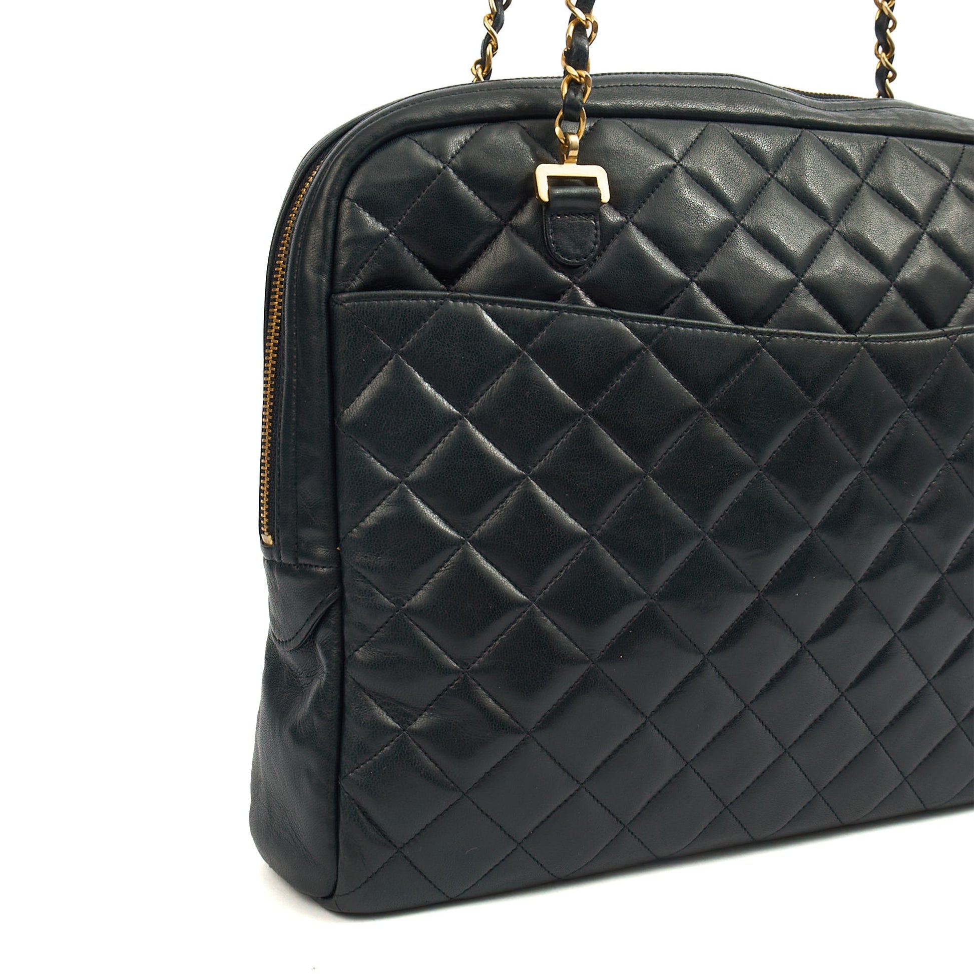 Chanel Tote Vintage Tote in Black, Lambskin Leather — Side View