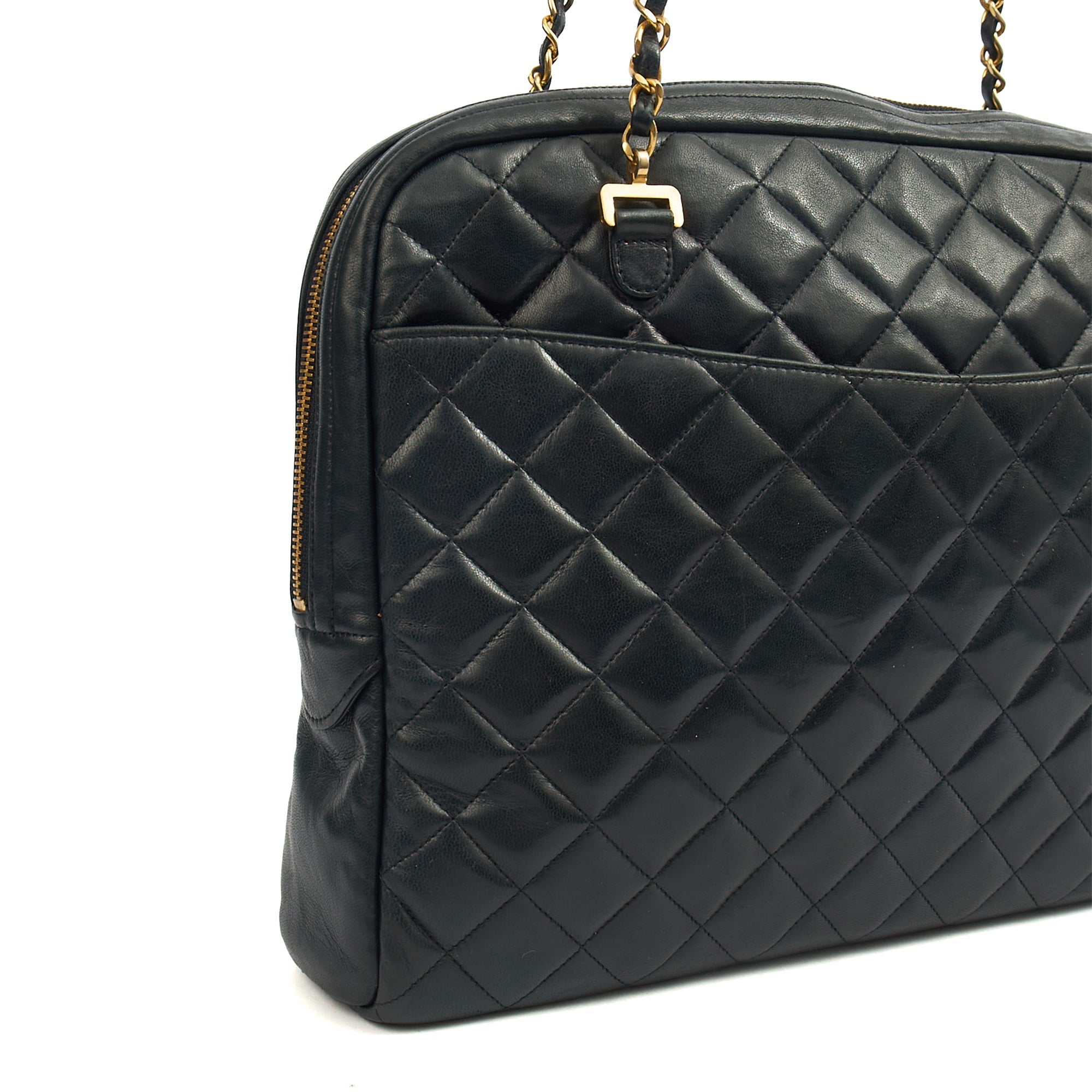 Chanel Tote Vintage Tote in Black, Lambskin Leather — Side View