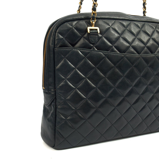 Chanel Tote Vintage Tote in Black, Lambskin Leather — Side View