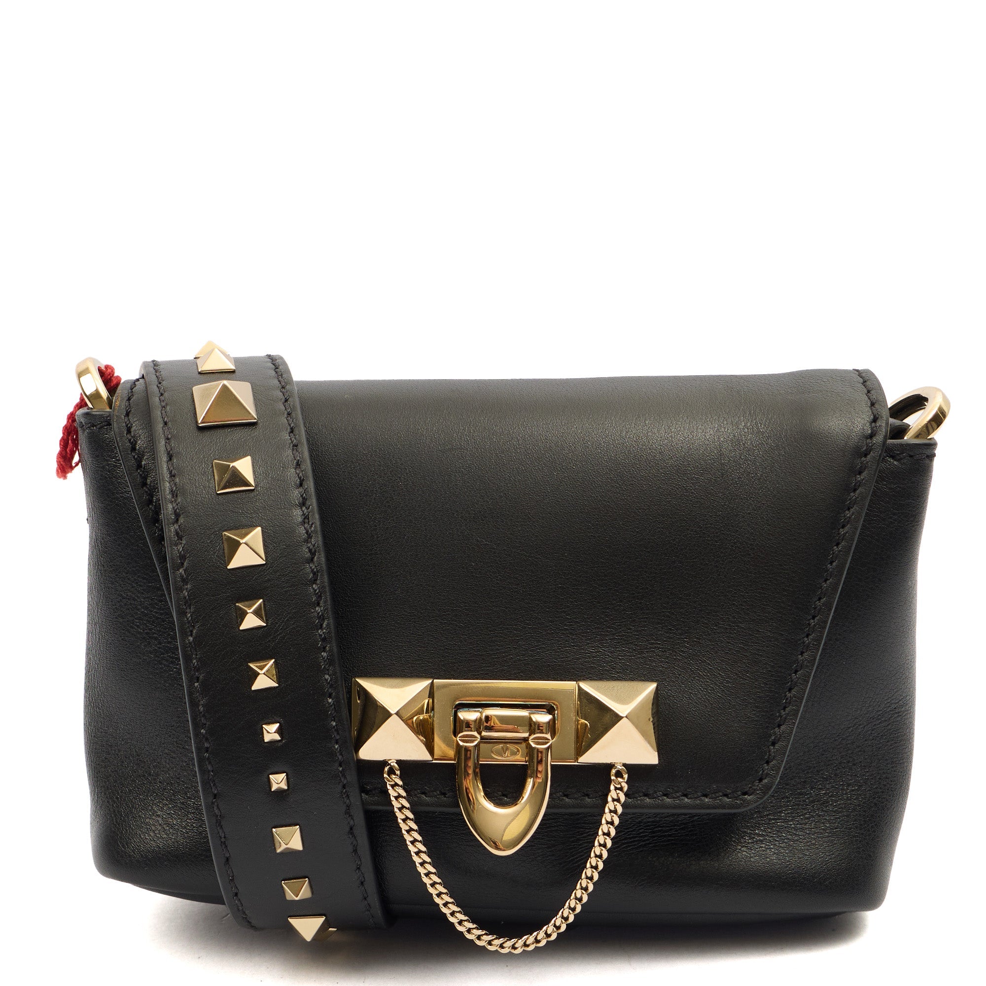 Valentino Shoulder Bag Demilune Shoulder Bag in Black, Calfskin — Front View