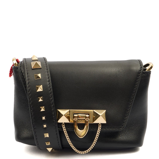 Valentino Shoulder Bag Demilune Shoulder Bag in Black, Calfskin — Front View