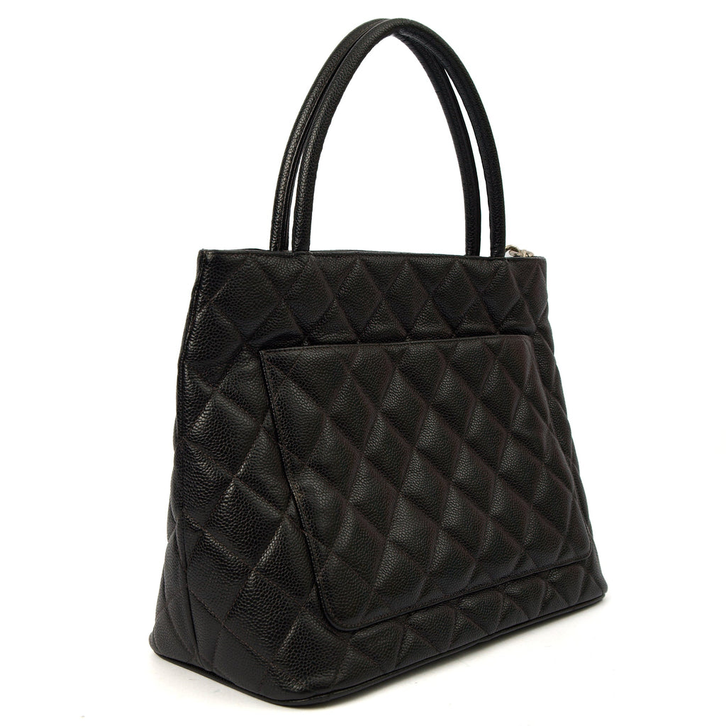 Chanel Tote Medaillon Tote in Black, Caviar Leather — Back View