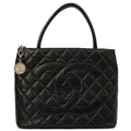 Chanel Tote Medaillon Tote in Black, Caviar Leather — Front View