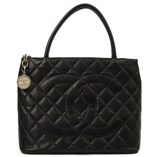 Chanel Tote Medaillon Tote in Black, Caviar Leather — Front View