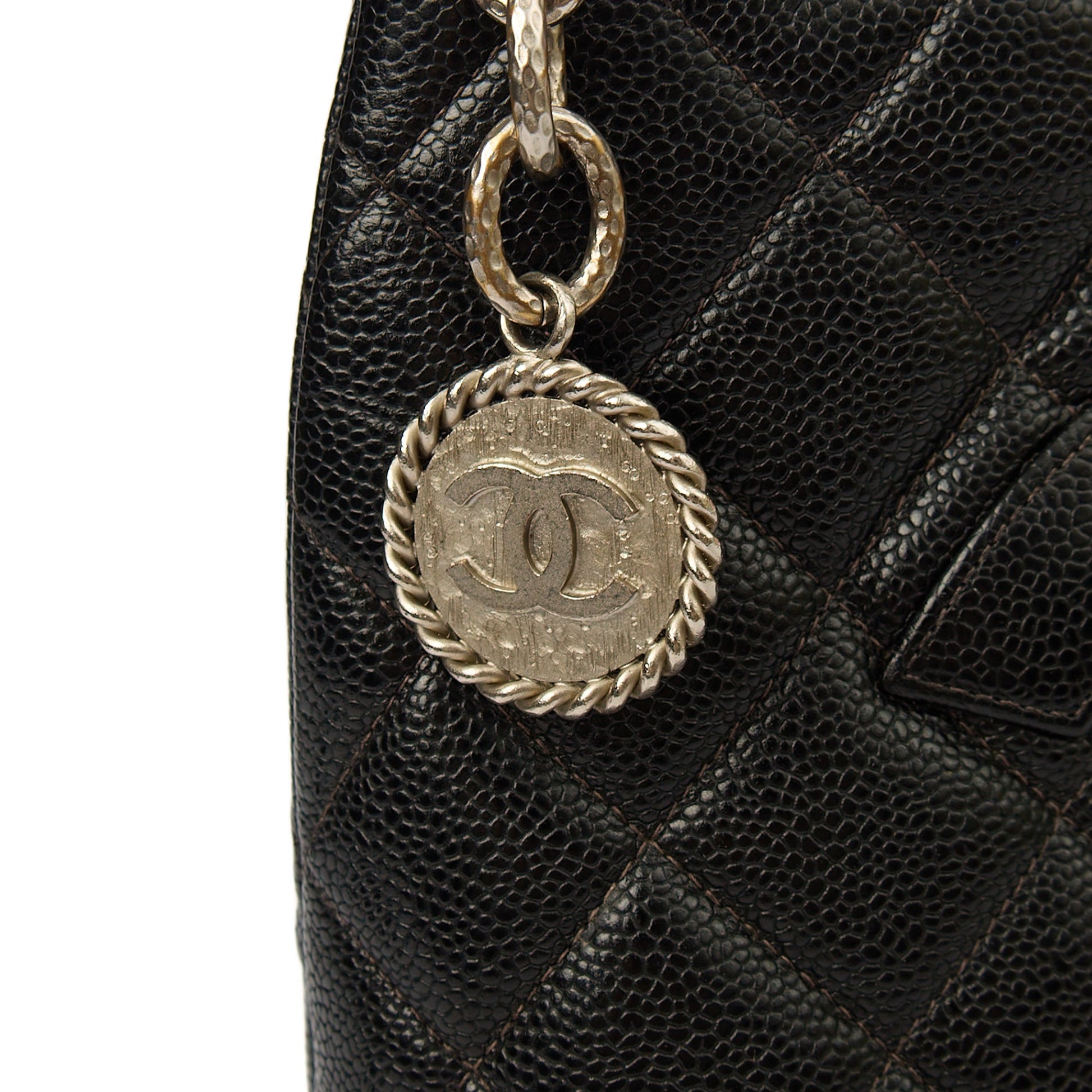Chanel Tote Medaillon Tote in Black, Caviar Leather — Side View