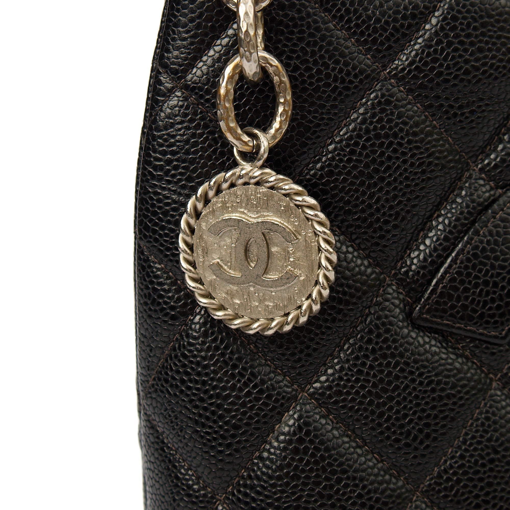 Chanel Tote Medaillon Tote in Black, Caviar Leather — Side View