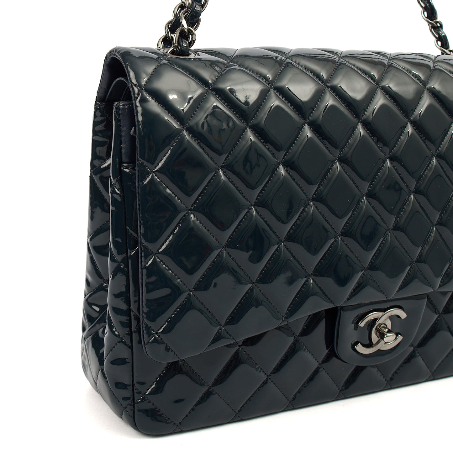 Chanel Shoulder Bag Classic - Maxi in Navy, Patent Leather — Alternate View 8