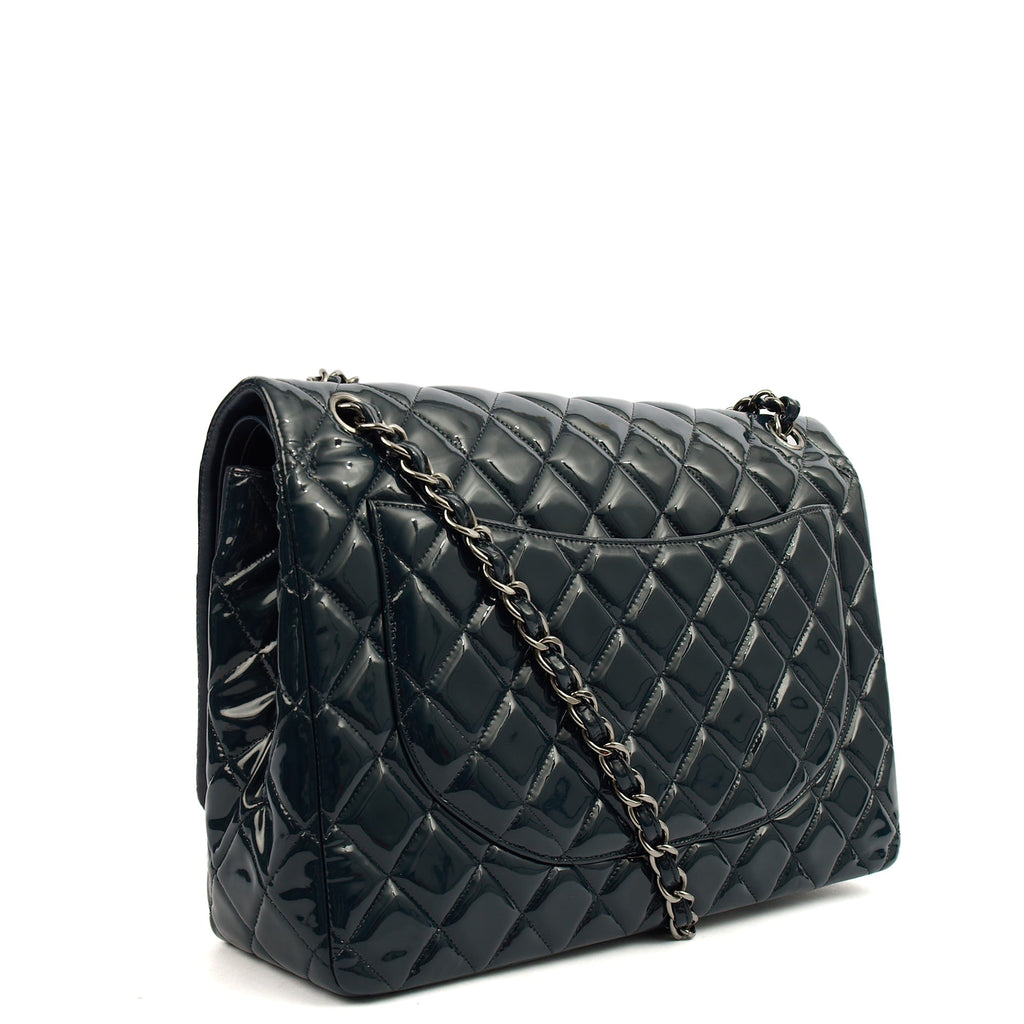 Chanel Shoulder Bag Classic - Maxi in Navy, Patent Leather — Back View