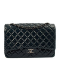 Chanel Shoulder Bag Classic - Maxi in Navy, Patent Leather — Front View