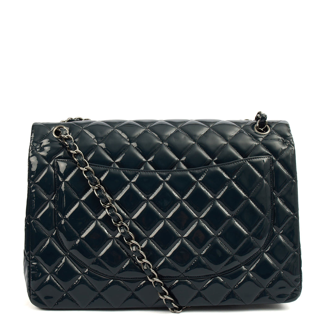 Chanel Shoulder Bag Classic - Maxi in Navy, Patent Leather — Top View