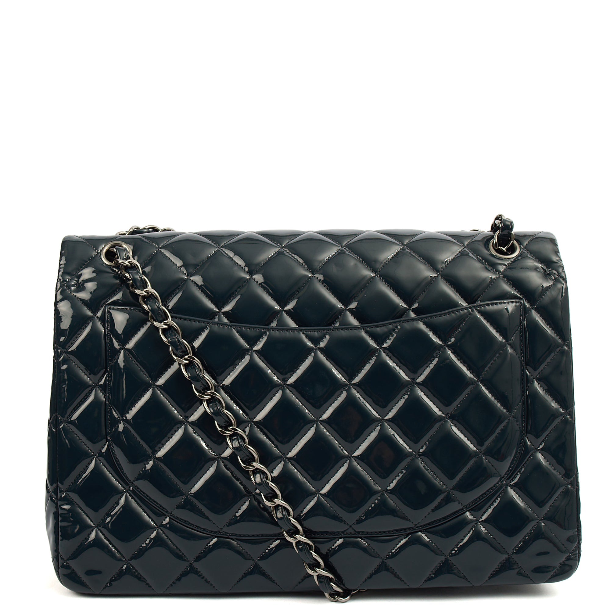 Chanel Shoulder Bag Classic - Maxi in Navy, Patent Leather — Top View