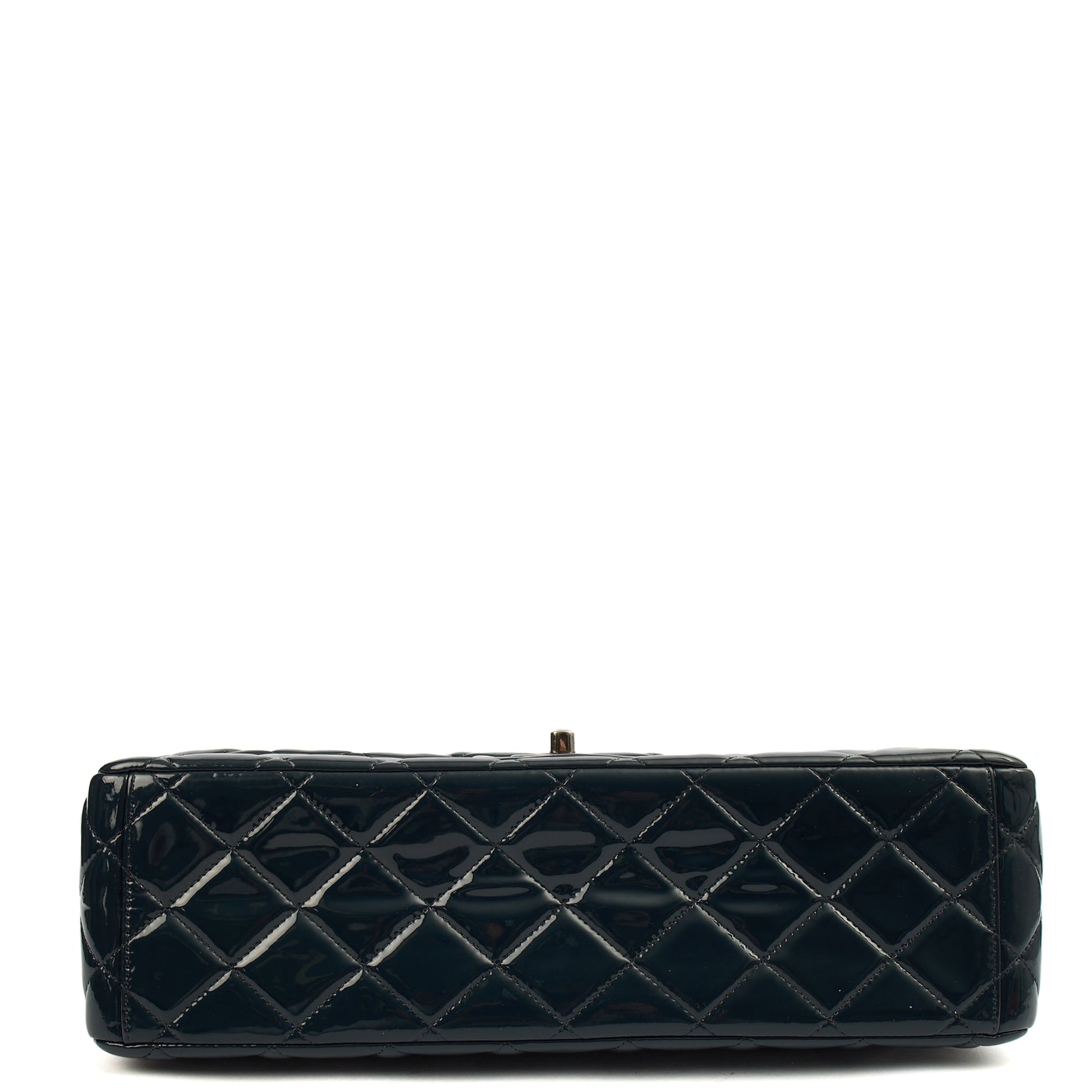 Chanel Shoulder Bag Classic - Maxi in Navy, Patent Leather — Detail View