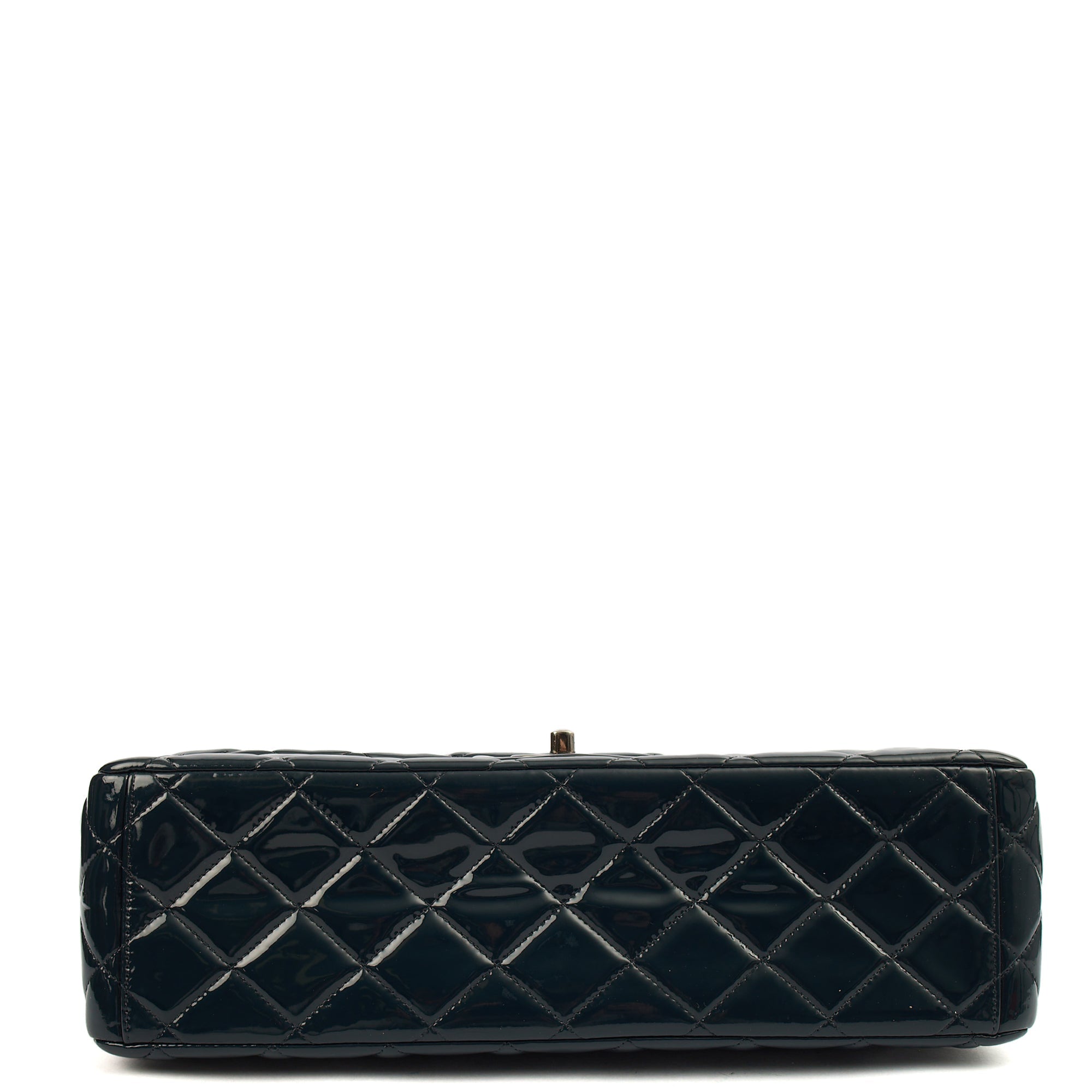 Chanel Shoulder Bag Classic - Maxi in Navy, Patent Leather — Detail View