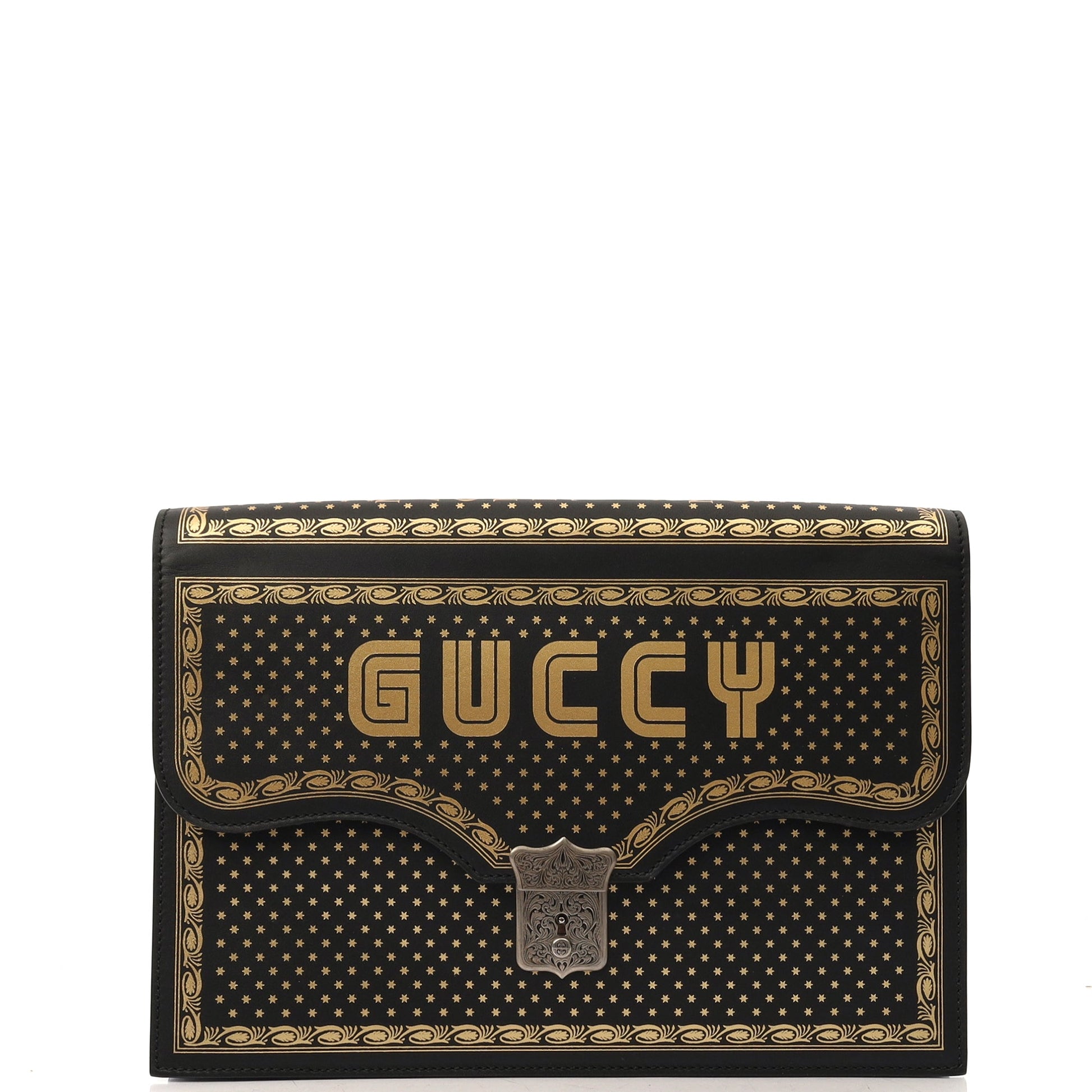 Gucci Clutch Logo Portfolio Clutch  in Black, Leather — Front View